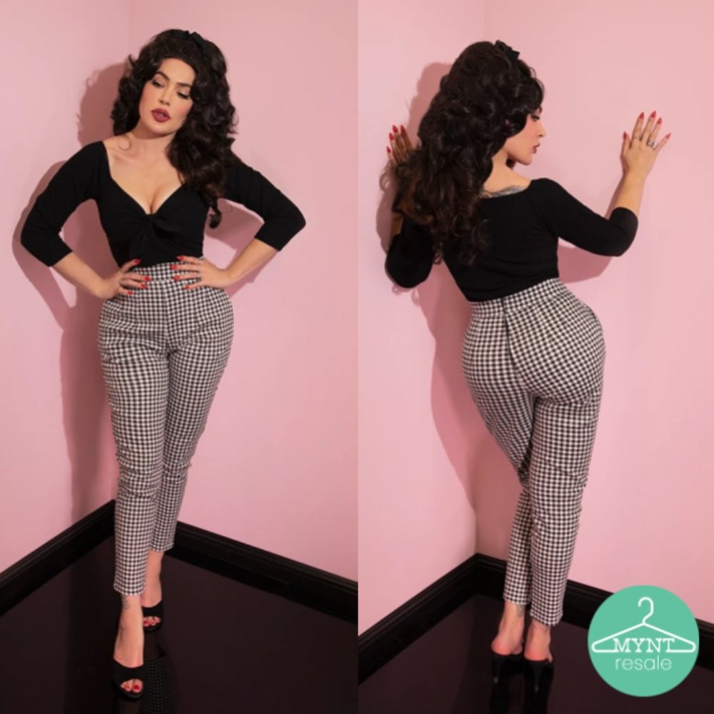Vixen Cigarette High Waisted Pants in Black and White Gingham